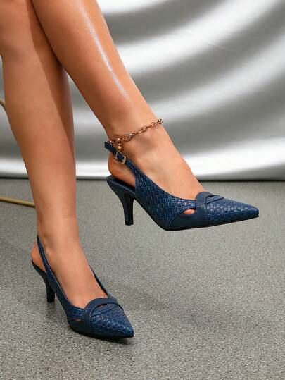 Talons aiguilles élégants de mode française, chaussures à talons hauts pour femmes avec bride croisée et bout pointu pour soirée, bleu marine, élégantes, escarpins élégants à talons bottines