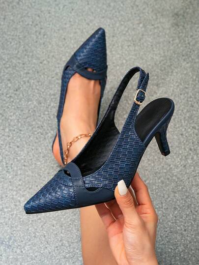 Talons aiguilles élégants de mode française, chaussures à talons hauts pour femmes avec bride croisée et bout pointu pour soirée, bleu marine, élégantes, escarpins élégants à talons bottines