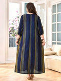 Lacomfia Robe arabe ample à manches 3/4 rayée pour femmes grandes tailles, style casual, printemps/été