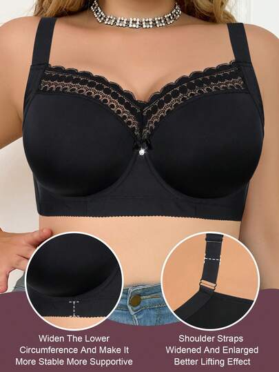 MIMILEMON Soutien-gorge noir sans couture et lisse pour femmes grandes tailles, avec armature, bretelles larges, confortable pour le soulèvement et le galbe, soulève efficacement l'abdomen et les fesses