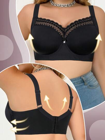 MIMILEMON Soutien-gorge noir sans couture et lisse pour femmes grandes tailles, avec armature, bretelles larges, confortable pour le soulèvement et le galbe, soulève efficacement l'abdomen et les fesses