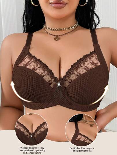 DesireSculpt 1 pièce Soutien-gorge à armatures en dentelle et résille grande taille pour femme, effet push-up