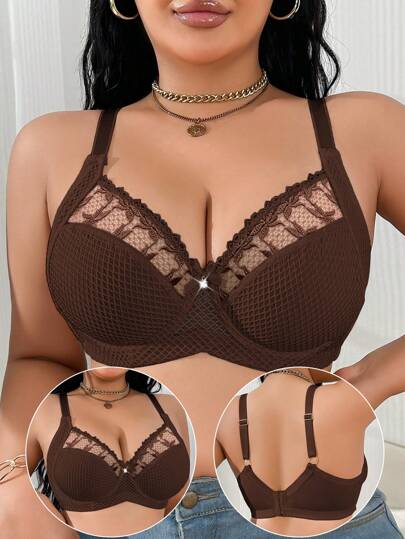 DesireSculpt 1 pièce Soutien-gorge à armatures en dentelle et résille grande taille pour femme, effet push-up