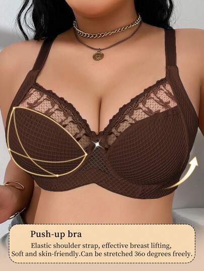 DesireSculpt 1 pièce Soutien-gorge à armatures en dentelle et résille grande taille pour femme, effet push-up