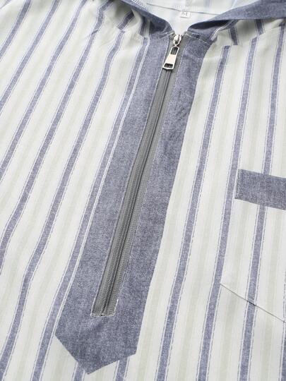 Robe islamique ample à manches courtes rayée avec capuche pour hommes musulmans, convient pour les festivals, style décontracté et moderne, abaya pour hommes