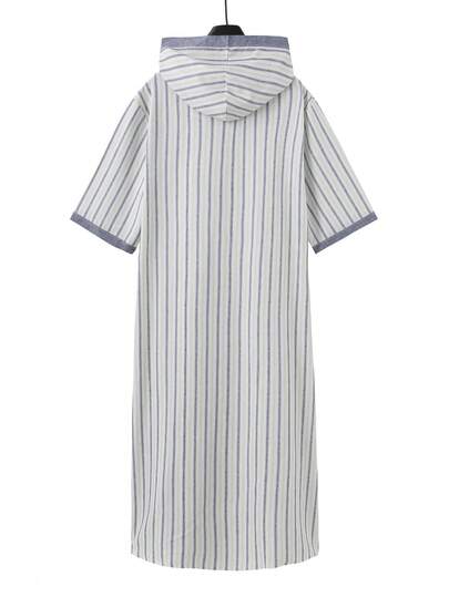 Robe islamique ample à manches courtes rayée avec capuche pour hommes musulmans, convient pour les festivals, style décontracté et moderne, abaya pour hommes