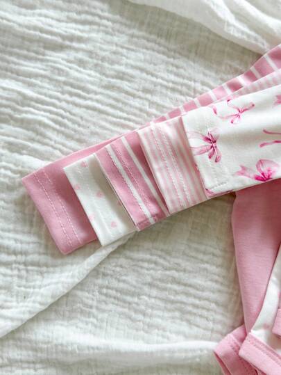 Ensemble de 5 pièces pour bébé fille nouveau-né : combinaison en tricot à rayures et motifs étoiles roses polyvalente, pantalon et gants