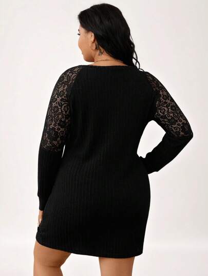 LUNE Robe patchwork en dentelle côtelée pour femmes grandes tailles, tenue d'automne pour femmes
