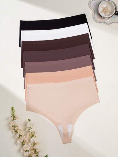 7 pièces de tangas sans couture grande taille, style mode décontracté confortable, nouveau style couleur unie imprimé léopard, convient pour la Saint-Valentin et Noël