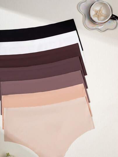 7 pièces de tangas sans couture grande taille, style mode décontracté confortable, nouveau style couleur unie imprimé léopard, convient pour la Saint-Valentin et Noël