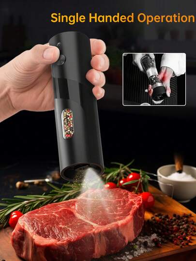 Ensemble de moulin à poivre et sel électrique rechargeable USB-C premium avec lumière LED, batterie lithium 300mAh, réglage de la finesse, outil de cuisine moderne pour le bureau, disponible en unité seule ou ensemble de rangement sur base