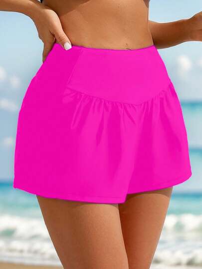 Swim Lushoire Short de plage décontracté pour femme, de couleur unie avec poches et plis