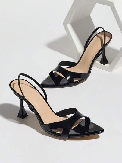 Talons hauts à bout pointu à la mode pour femmes, sandales d'été, talons aiguilles, finition miroir pailletée, design avec bride à la cheville, élégant et pour les fêtes