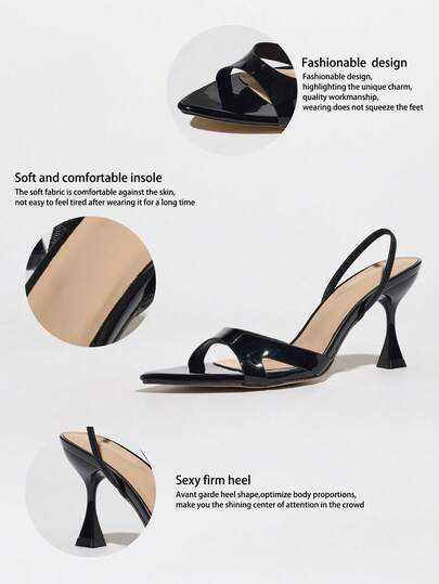 Talons hauts à bout pointu à la mode pour femmes, sandales d'été, talons aiguilles, finition miroir pailletée, design avec bride à la cheville, élégant et pour les fêtes