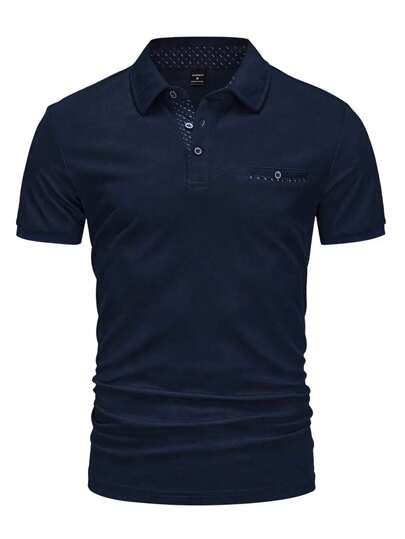 Calvornis Chemise polo formelle à manches courtes avec boutons, couleur unie, décontractée pour hommes, cérémonie