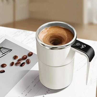 SOKANY Tasse à café intelligente rechargeable avec contrôle de la température - Recharge USB, 4000 tr/min, couvercle anti-poussière, tasse magnétique rotative en acier inoxydable, facile à mélanger - Convient pour le café, le lait et encore