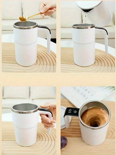 SOKANY Tasse à café intelligente rechargeable avec contrôle de la température - Recharge USB, 4000 tr/min, couvercle anti-poussière, tasse magnétique rotative en acier inoxydable, facile à mélanger - Convient pour le café, le lait et encore