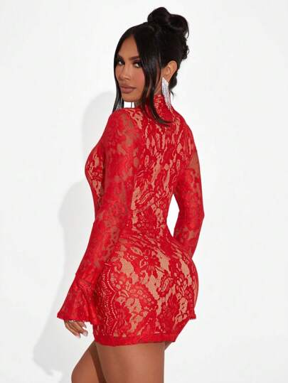 SXY Robe de soirée rouge d'hiver, nouvelle robe de soirée de nouvel an en dentelle sexy, robe de nouvel an, robe de style chinois pour le nouvel an