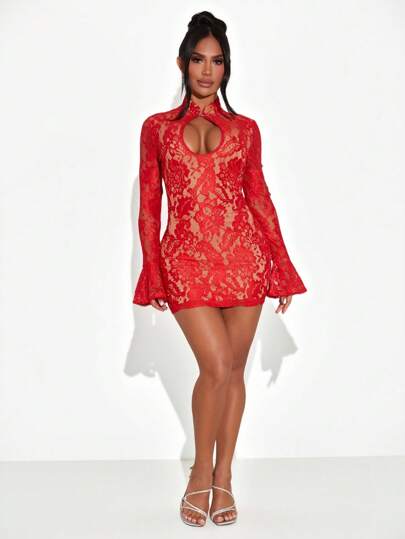 SXY Robe de soirée rouge d'hiver, nouvelle robe de soirée de nouvel an en dentelle sexy, robe de nouvel an, robe de style chinois pour le nouvel an