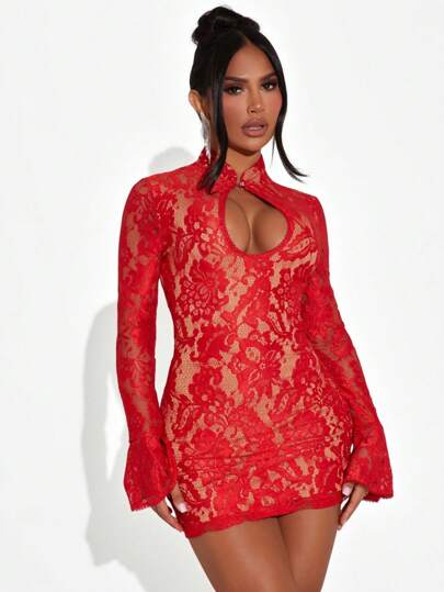 SXY Robe de soirée rouge d'hiver, nouvelle robe de soirée de nouvel an en dentelle sexy, robe de nouvel an, robe de style chinois pour le nouvel an
