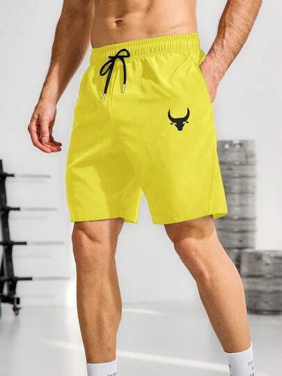 Gym Rark Shorts de sport pour hommes avec cordon de serrage à la taille et imprimé de taureau