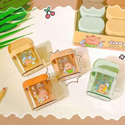 1 pièce/4 pièces Taille-crayon en forme de Capybara à double trou, taille-crayon pratique, fournitures de bureau et scolaires, cadeaux et prix, idéal pour l'amitié, la rentrée scolaire