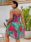 Swim Lushoire Robe d'été et cache-maillot en grande taille avec imprimé de plante tropicale