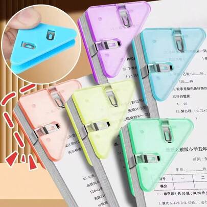 Clip triangulaire multifonctionnel créatif à angle droit, clip de bureau pour livres, clip anti-enroulement pour feuilles d'examen, clip de coin pour documents et mémos, clip de rangement pour données et reçus (couleur aléatoire), fournitures scolaires, r