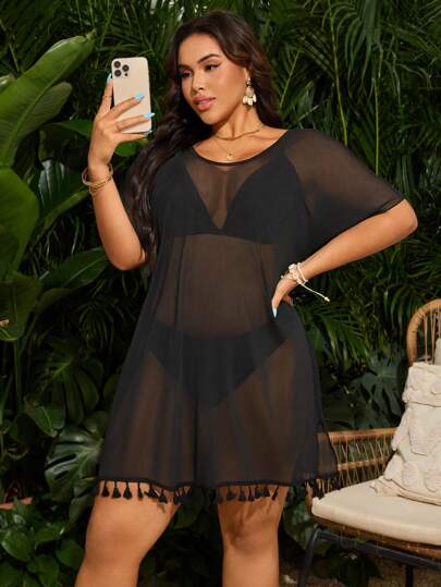 Swim Vcay Kimono couvre-maillot de plage grande taille avec franges