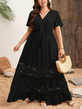 Clasi Robe bohème de grande taille élégante en dentelle et patchwork, col en V
