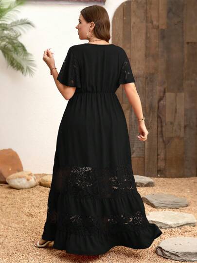 Clasi Robe bohème de grande taille élégante en dentelle et patchwork, col en V