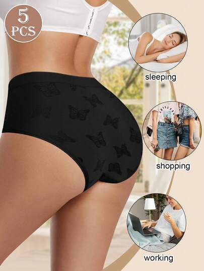 MIOTAN 5 pièces/Lot Culottes imprimées taille basse sans couture pour femmes, lingerie confortable et respirante