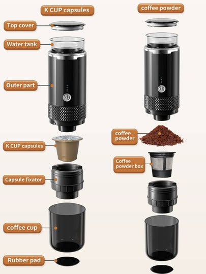 1 pièce Cafetière à expresso électrique portable (sans chauffage), machine à café portable sans fil pour le voyage, le camping, la voiture, compatible avec le café moulu et les capsules, avec chargeur USB-C pour voiture. Convient pour les voyages, les cam