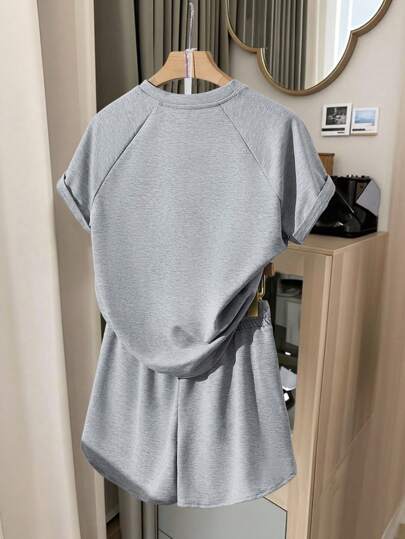 INAWLY Vêtements de sport décontractés et à la mode pour femmes, imprimé lettres, gris foncé, pour la gym et la détente, été