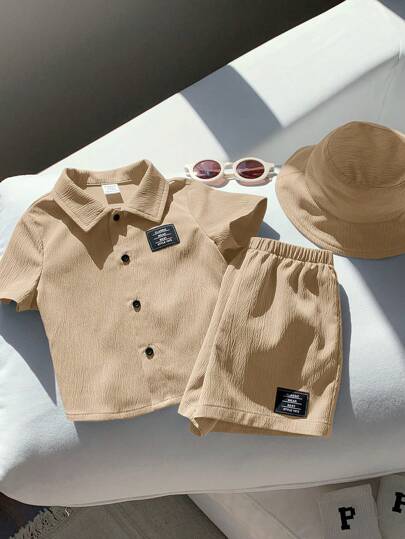 Ensemble de 3 pièces pour bébé garçon et fille nouveau-né : Cardigan à manches courtes avec col, short à taille élastique et casquette. Tenue d'été neutre pour bébé