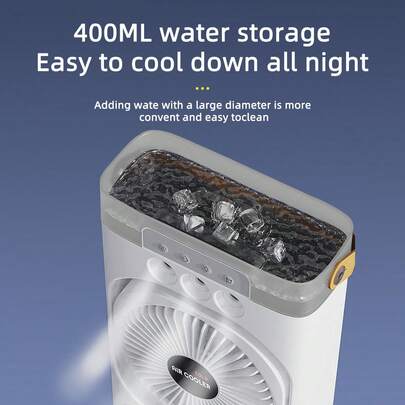 Climatiseur portable mini à refroidissement par eau, ventilateur de bureau avec commande par bouton et minuterie, petit ventilateur de refroidissement de bureau avec lumière LED et humidificateur, convient pour le bureau, la chambre, la cuisine, alimenté