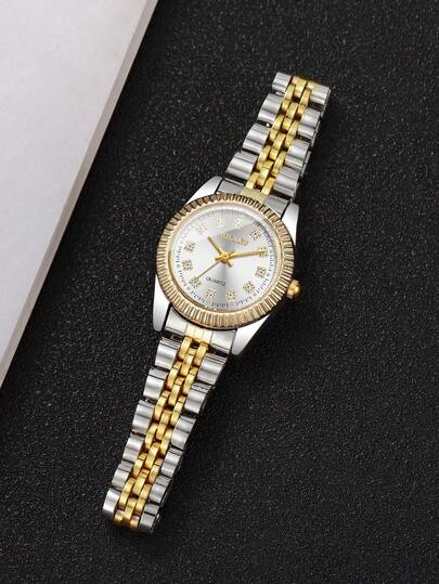 1 pièce Montre-bracelet à quartz pour femme, style mode décontracté, petit cadran décoré de strass, bracelet en acier, style minimaliste (1 pièce/set, boîte de montre non incluse)
