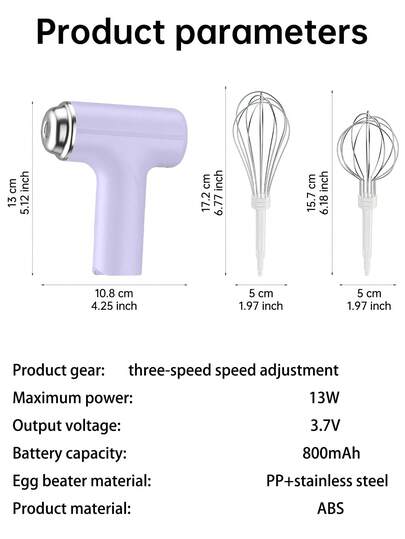1 pièce Batteur à œufs électrique portable rechargeable, mélangeur automatique sans fil à vitesse réglable