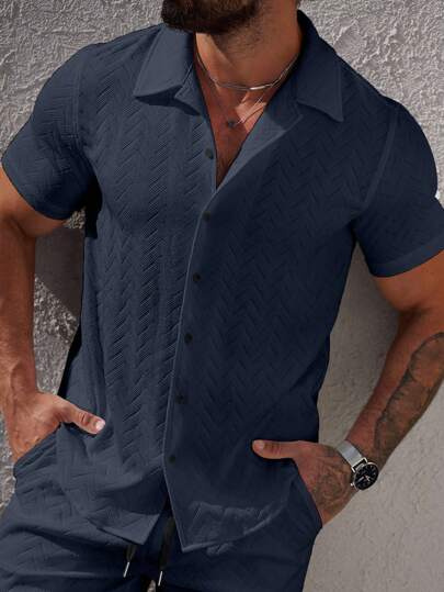 Manfinity Homme Chemise décontractée à manches courtes à simple boutonnage pour hommes, couleur unie pour l'été, formelle