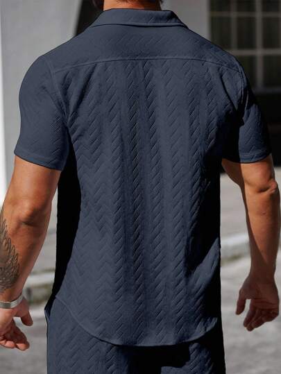 Manfinity Homme Chemise décontractée à manches courtes à simple boutonnage pour hommes, couleur unie pour l'été, formelle