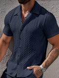Manfinity Homme Chemise décontractée à manches courtes à simple boutonnage pour hommes, couleur unie pour l'été, formelle