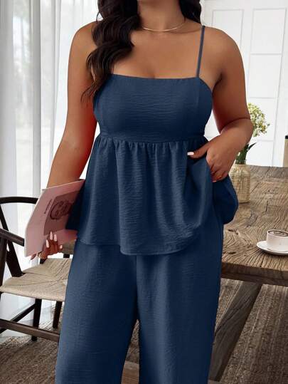 Weeklong Ensemble 2 pièces top camisole de couleur unie et pantalon large jambes pour grandes tailles
