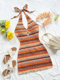 Soleia Nouvelle robe de plage mini à rayures multicolores et dos nu à la mode