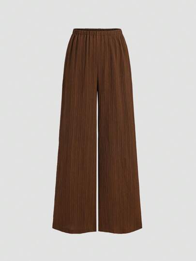 Sweetra Ensemble 2 pièces pour femme, style tropical élégant et décontracté, débardeur à taille cintrée et pantalon large ample, couleur unie marron café, pour vacances d'été