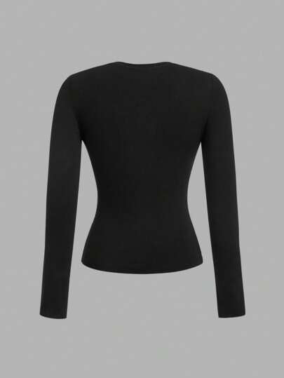 EZwear 3 pièces T-shirt femme col rond décontracté basique minimaliste modeste ajusté manches longues, convient pour le printemps l'automne l'hiver usage quotidien noir beige blanc