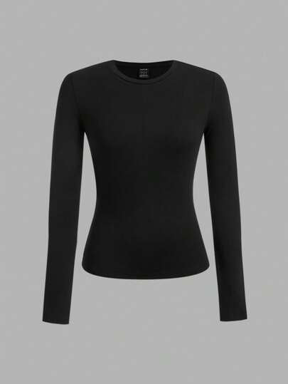 EZwear 3 pièces T-shirt femme col rond décontracté basique minimaliste modeste ajusté manches longues, convient pour le printemps l'automne l'hiver usage quotidien noir beige blanc
