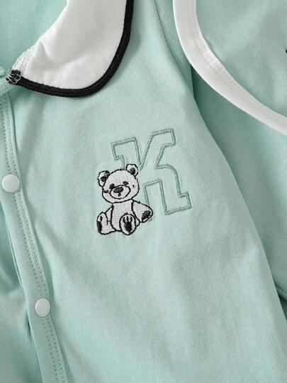 Ensemble essentiel pour nouveau-né 4 pièces : barboteuse à capuche, bavoirs, couverture, bonnet, vêtements unisexe assortis pour la famille, vert clair mignon, automne/hiver, bleu canard