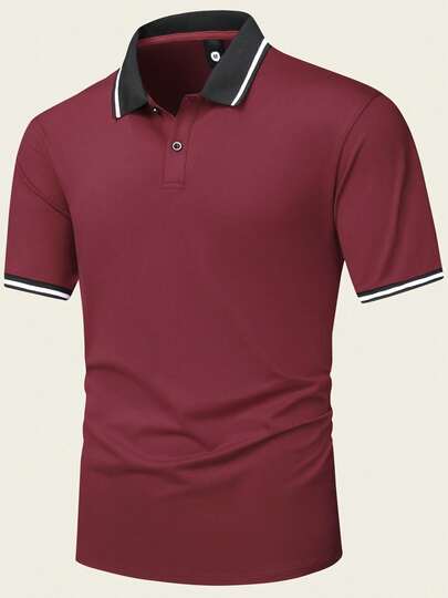 4 pièces/set Chemises polo d'été pour hommes, hauts sport décontractés à manches courtes avec garniture contrastée, pour le golf