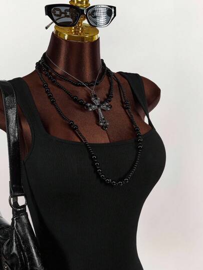 Amplova Robe mini plissée à ligne A, col carré ajusté, vintage et sauvage, pour l'été