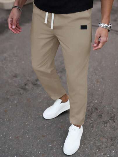Manfinity Homme Pantalon long pour hommes avec taille élastique et cordon de serrage, détail à la cheville, pantalon casual, automne